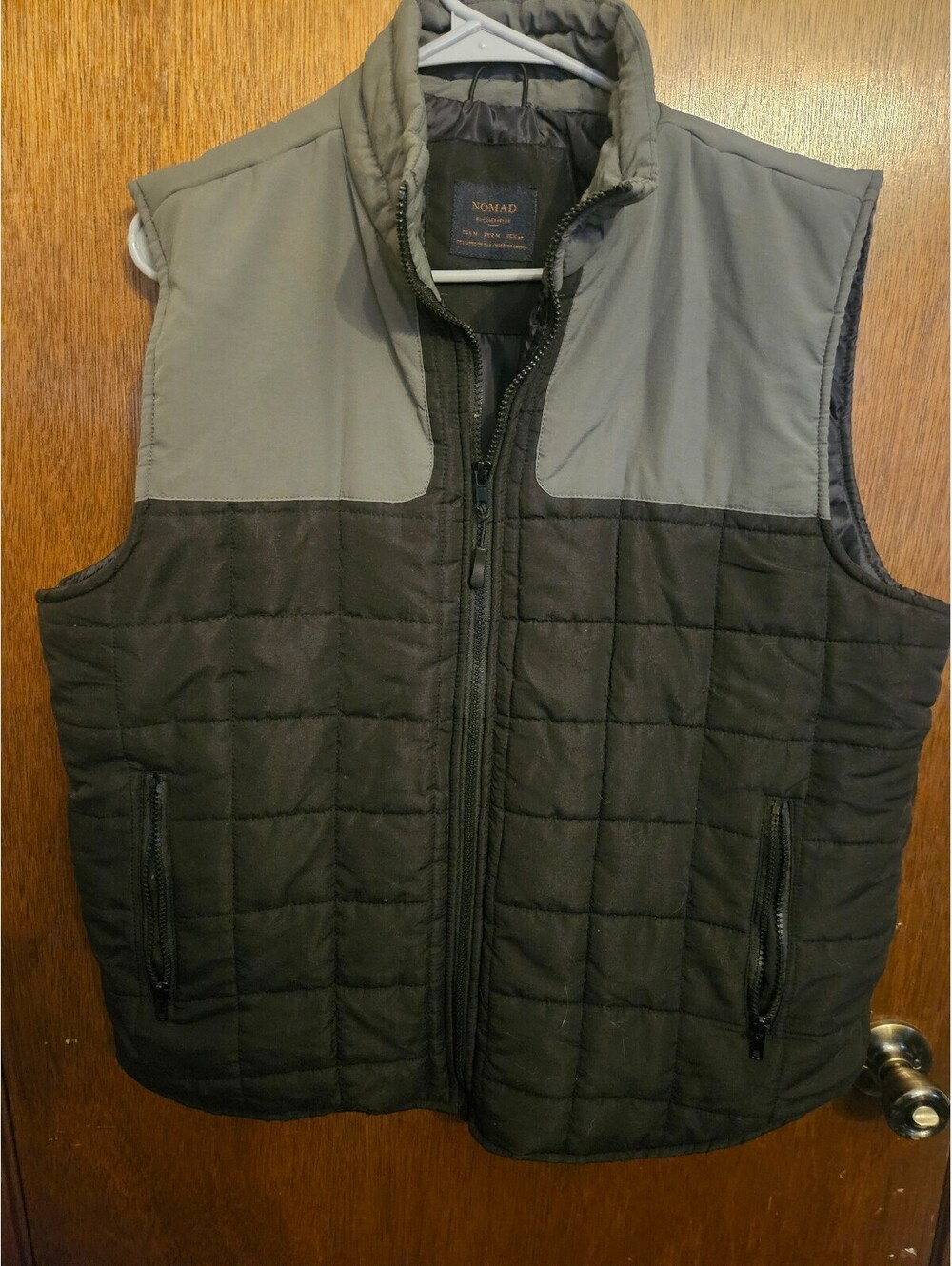 Men's Nomad Quilted Puffer Vest with Zipper Pockets, Size Large, Olive and Gray